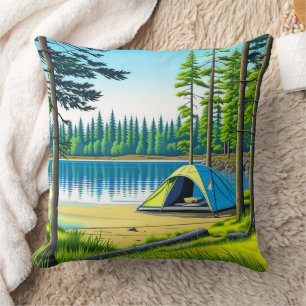 Nature Camping Themed Tent in the Woods Cushion