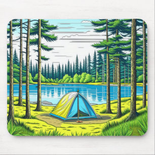 Nature Camping Themed Tent in the Woods Mouse Mat