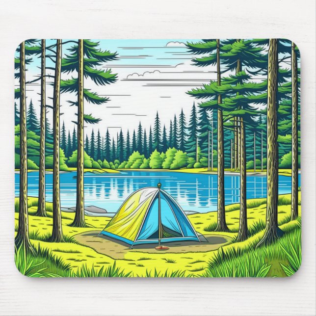 Nature Camping Themed Tent in the Woods Mouse Mat (Front)