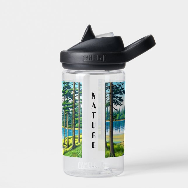 Nature Camping Themed Tent in the Woods Water Bottle (Left)
