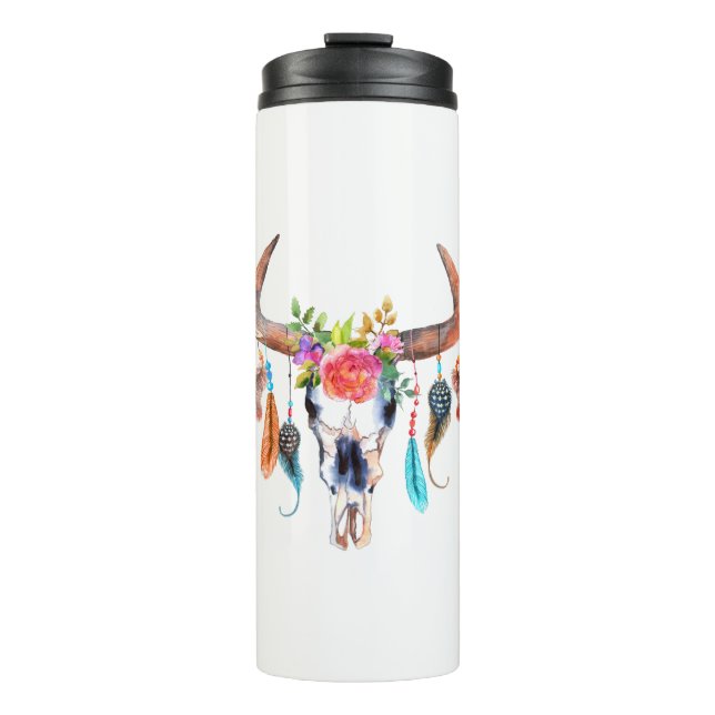 Nature Colourful Bull Skull Thermal Tumbler (Front)