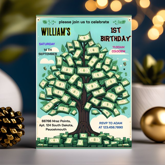 Nature Cool Cash Only Money Tree 13th Birthday Invitation (Creator Uploaded)