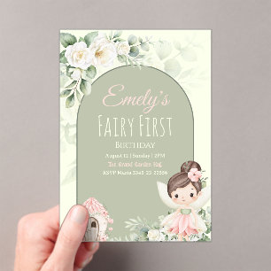 Nature Cute Flower Fairy 1st Birthday Invitation