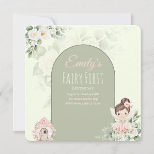 Nature Cute Flower Fairy 1st Birthday Invitation