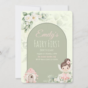 Nature Cute Flower Fairy 1st Birthday Invitation