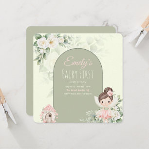 Nature Cute Flower Fairy 1st Birthday Invitation