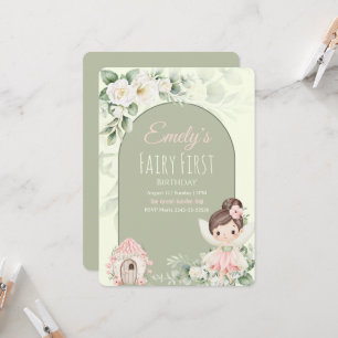 Nature Cute Flower Fairy 1st Birthday Invitation