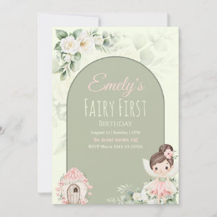 Nature Cute Flower Fairy 1st Birthday Invitation