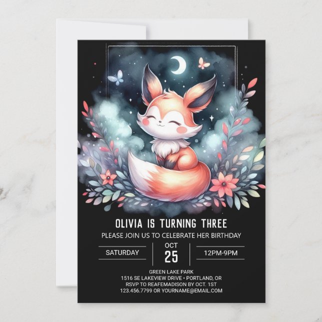 Nature Dreamy Fox Birthday digital  Invitation (Front)