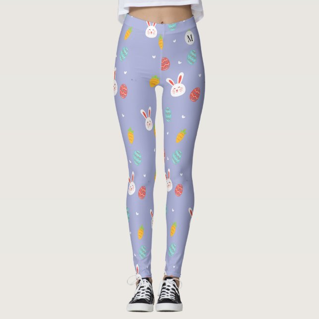 Nature Easter Bunnies Floral Pattern Egg Hunt Love Leggings (Front)