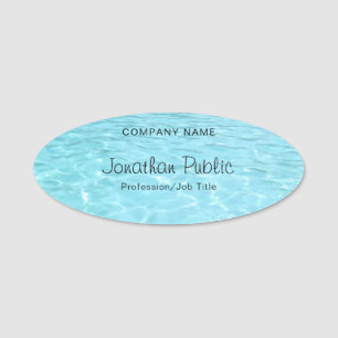 Nature Elegant Blue Water Hand Script Aqua Modern Name Tag