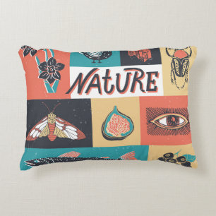 Nature Elements, Retro Style Icons. Decorative Cushion