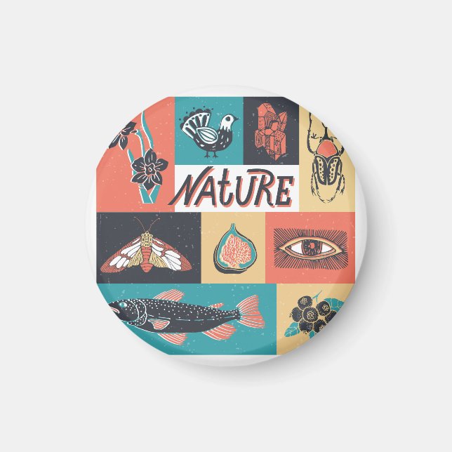 Nature Elements, Retro Style Icons. Magnet (Front)