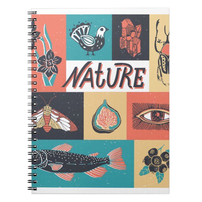 Nature Elements, Retro Style Icons. Notebook (Front)