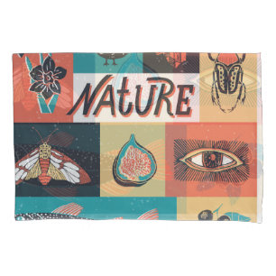 Nature Elements, Retro Style Icons. Pillowcase