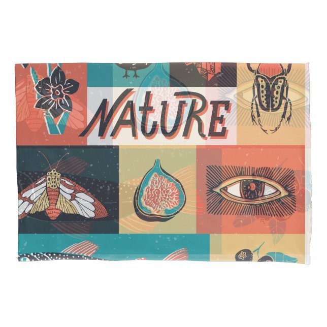 Nature Elements, Retro Style Icons. Pillowcase (Front)