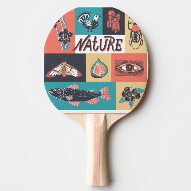 Nature Elements, Retro Style Icons. Ping Pong Paddle (Front)