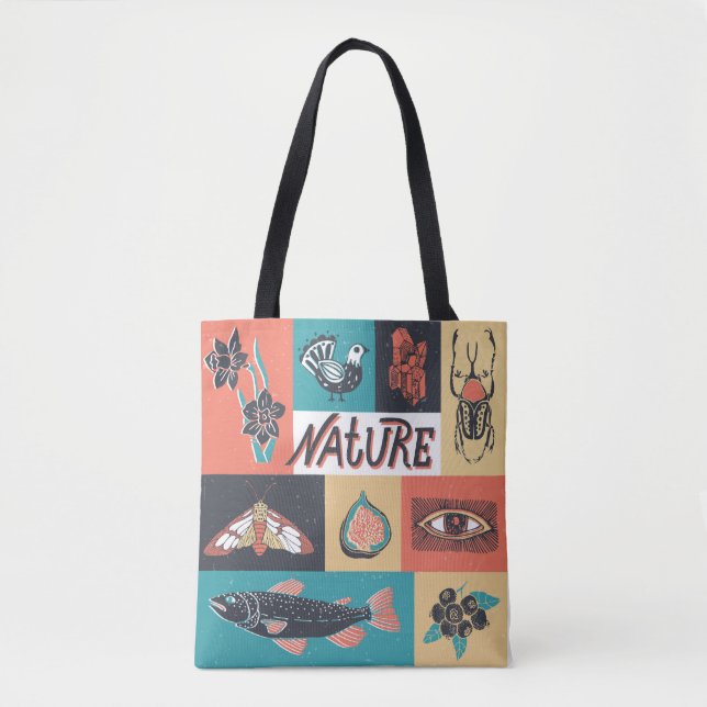 Nature Elements, Retro Style Icons. Tote Bag (Front)