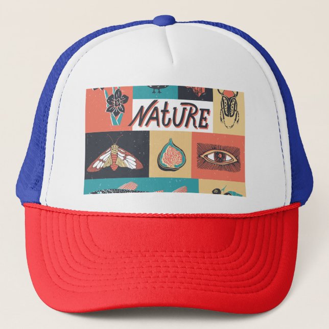 Nature Elements, Retro Style Icons. Trucker Hat (Front)