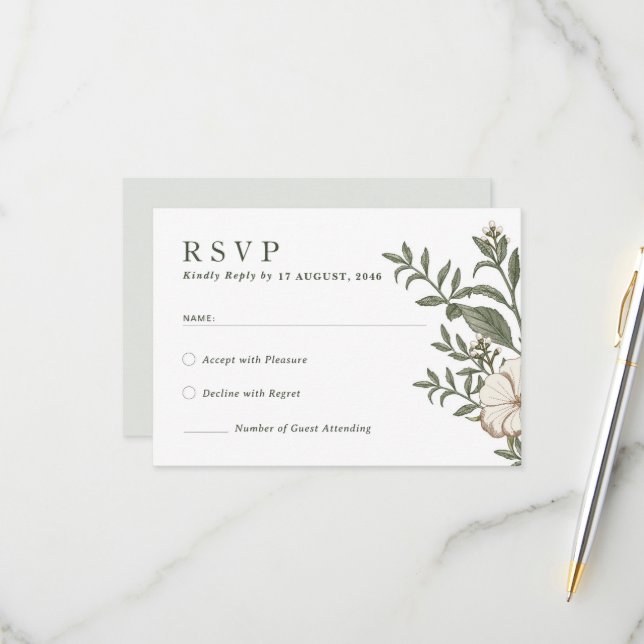 Nature Flower Floral Wedding Invitation RSVP Cards (Front/Back In Situ)
