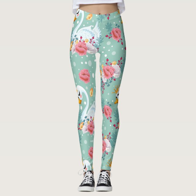 Nature Flowers Swan Leggings (Front)