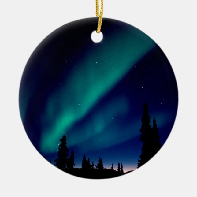 Nature Forces Aurora Borealis Alaska Ceramic Tree Decoration (Front)