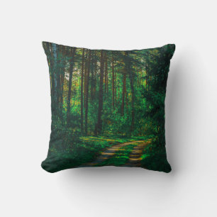 Nature Forest Birch Trees Landscape Road Cushion