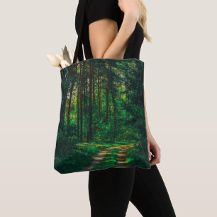 Nature Forest Birch Trees Landscape Road Tote Bag