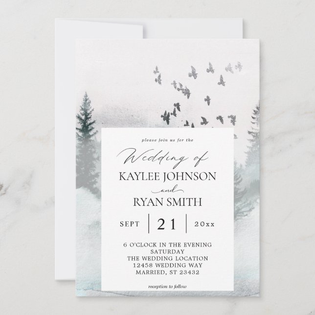 Nature Forest & Birds 2 Wedding Invitation  (Front)