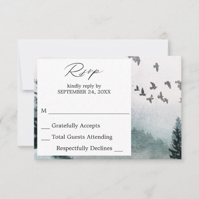 Nature Forest & Birds no Meal RSVP Card (Front)
