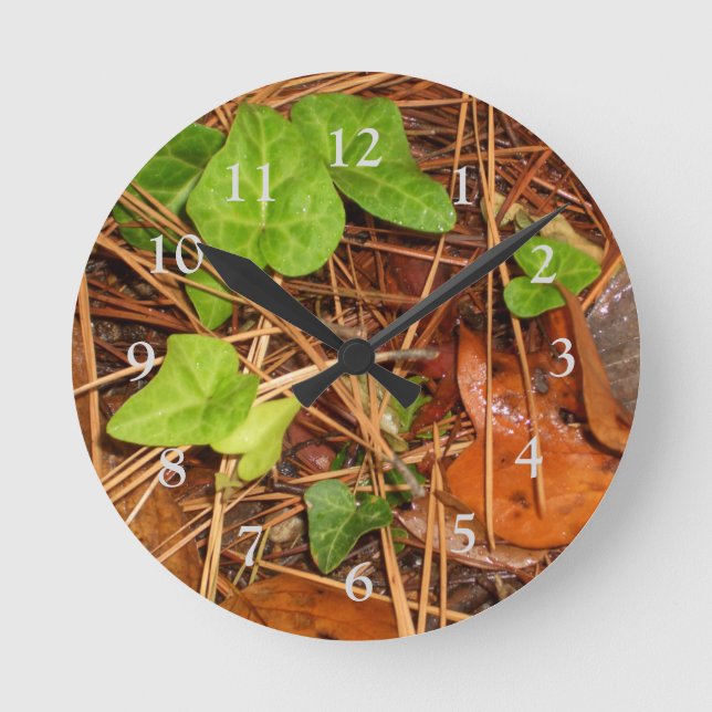 Nature Forest Floor English Ivy Rainy Leaves Clock (Front)