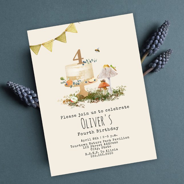 Nature Forest Mushrooms Insects Cake Birthday Invitation (Creator Uploaded)