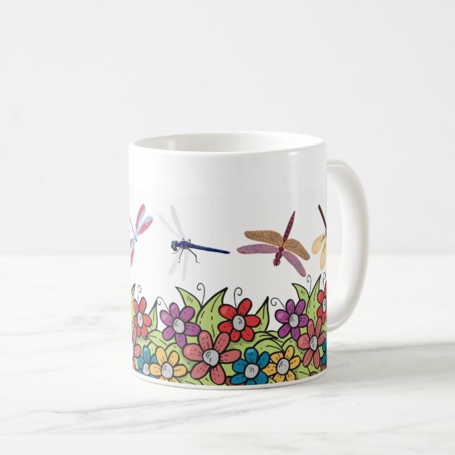 Nature Garden Dragonfly and Flower Pot Floral  Coffee Mug (Front Right)