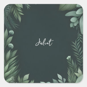 Nature Garden Plant Dark Green Bridal Shower Square Sticker