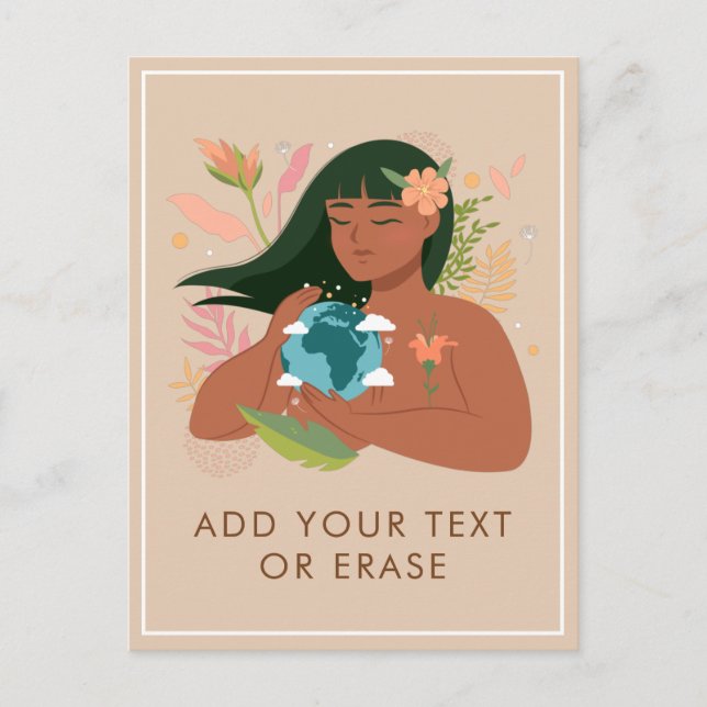 Nature Girl Holding Mother Earth Planet Add Text Holiday Postcard (Front)