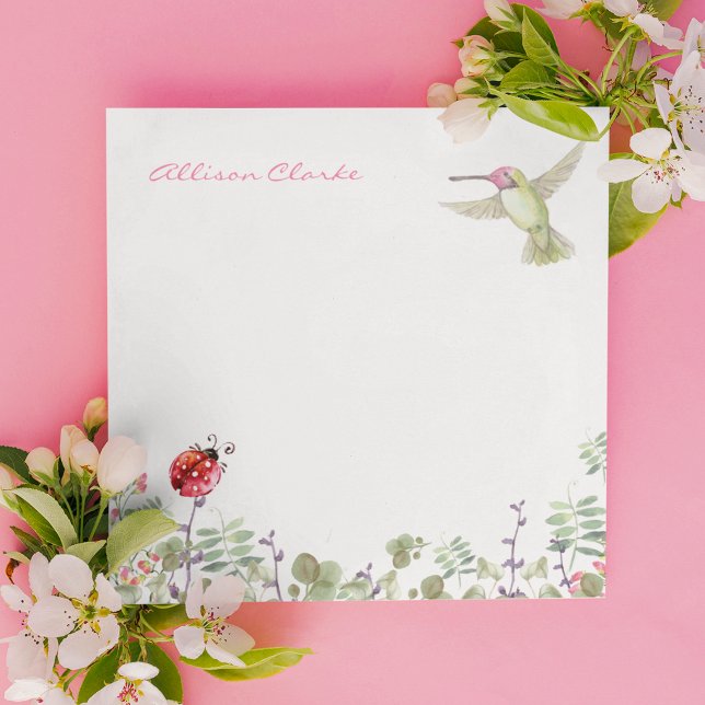 Nature Girl Hummingbird Ladybug Garden Monogrammed Post-it Notes (Creator Uploaded)