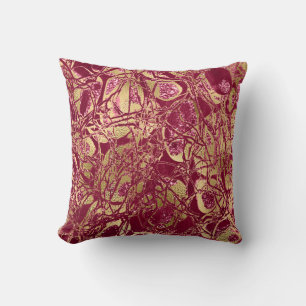 Nature Glitter Abstract Maroon Black Red Ruby Gold Cushion