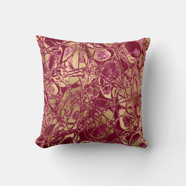Nature Glitter Abstract Maroon Black Red Ruby Gold Cushion (Front)