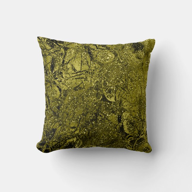 Nature Glitter Sparkly Abstract Chartreuse Green Cushion (Front)