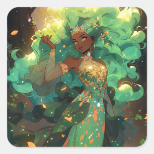 Nature Goddess African American Fantasy Art Square Sticker