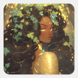 Nature Goddess African American Fantasy Art Square Sticker