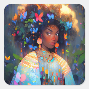 Nature Goddess African American Fantasy Art Square Sticker