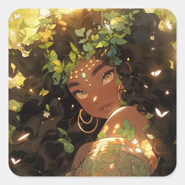Nature Goddess African American Fantasy Art Square Sticker (Front)