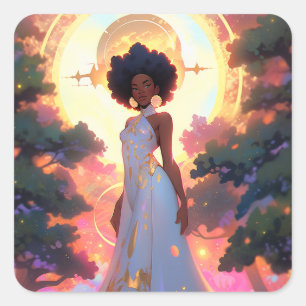 Nature Goddess African American Fantasy Art Square Sticker