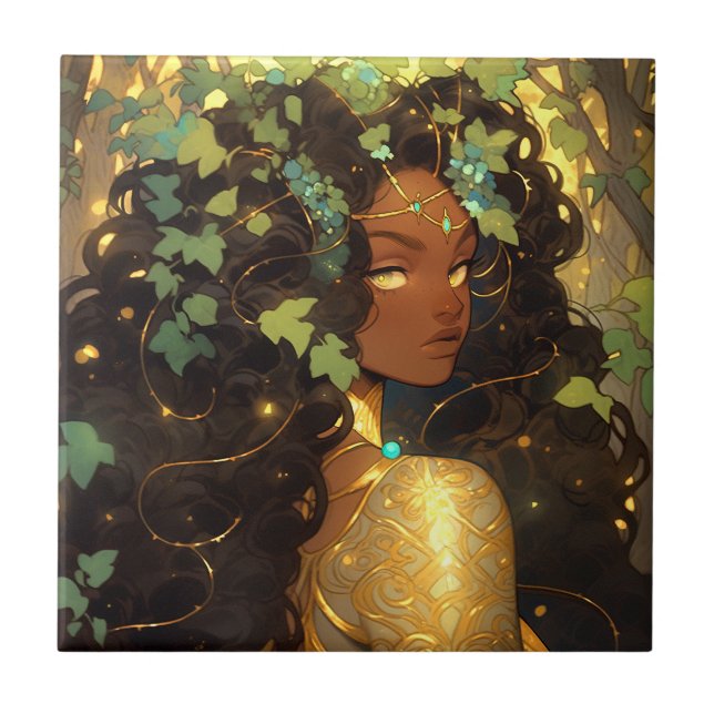 Nature Goddess African American Fantasy Art Tile (Front)