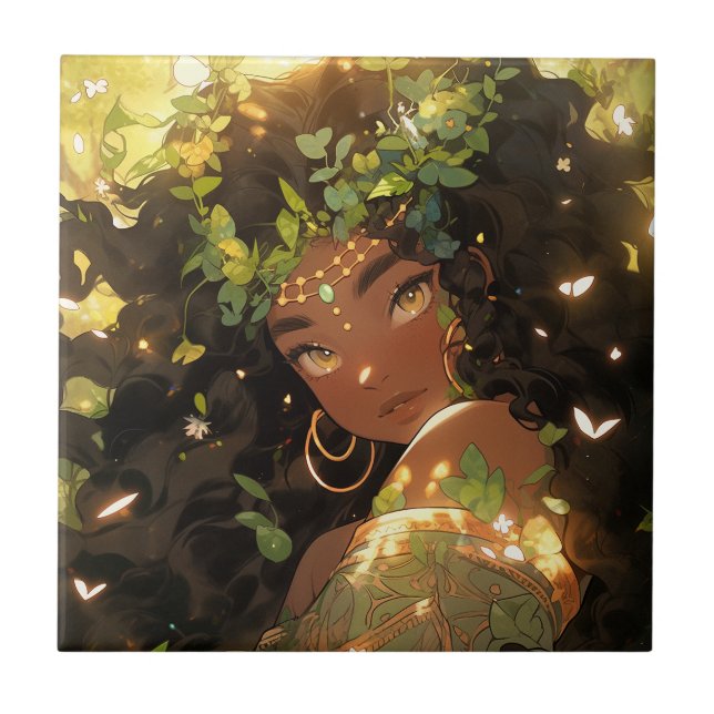 Nature Goddess African American Fantasy Art Tile (Front)