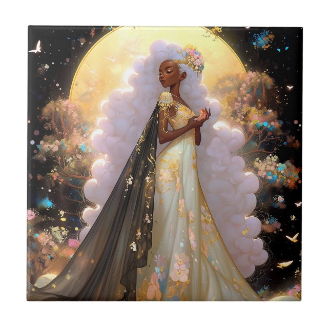 Nature Goddess African American Fantasy Art Tile (Front)