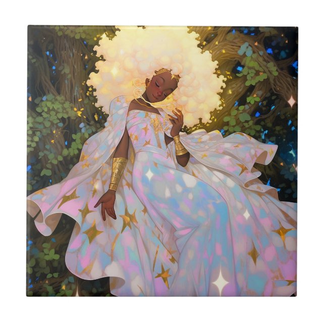 Nature Goddess African American Fantasy Art Tile (Front)