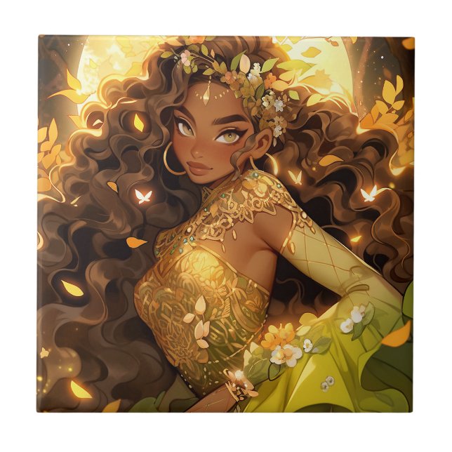 Nature Goddess African American Fantasy Art Tile (Front)