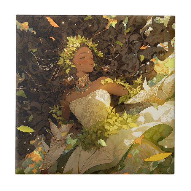 Nature Goddess African American Fantasy Art Tile (Front)